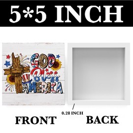 Fourth of July Decorations Memorial Day Decorations Independence Day Patriotic Decor Red White and Blue Decor, Wooden Box Sign for Home Farmhouse Office Room Table Centerpiece - God Bless America
