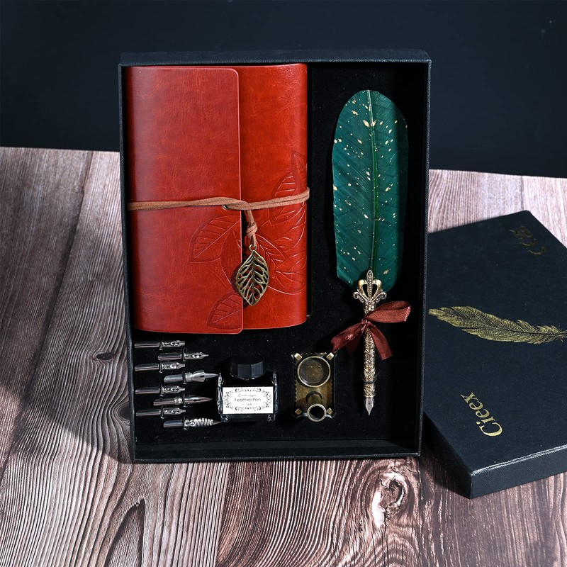 Cieex Quill Pen and Ink Set with Leather Notebook Vintage