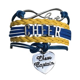 Sportybella - Cheer Captain Charm Bracelet (Yellow & Blue) - Adjustable Cheerleading Jewelry - Gift for Cheerleaders - Cheer Accessories