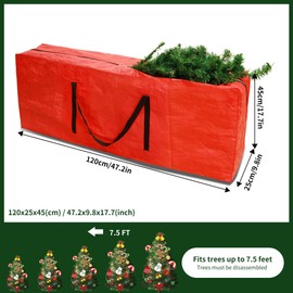 RICHIE Christmas Tree Storage Bag for up to 7.5ft Christmas tree, Xmas Tree Storage Box for easy storage of Christmas tree with durable reinforced carry handle(120x25x45cm, Red)