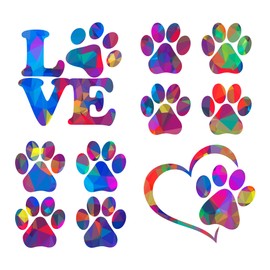 Paws Dog Paws Heart Love Paws Stickers Pack 10 Pieces for Car or Motorbike, Bike or Scooter (Multicolor)