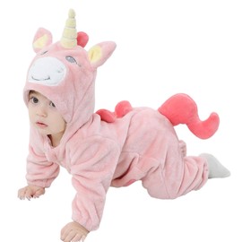 LOLANTA Toddler Rainbow Unicorn Costume Girls, Plush Hooded Romper for Baby, Pink, 30-36 Months