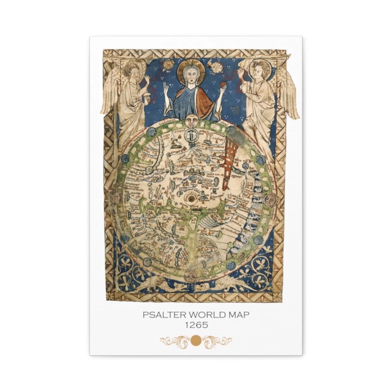 PSalter World Map 1265 Flat Earth White Matte Canvas, Stretched,