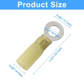 Hordion 100 terminales de anillo termorretráctil de 1/4 pulgadas, M6 amarillo 12-10 AWG conectores eléctricos impermeables y aislados para automóvil y audio