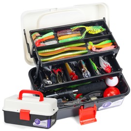 TCMBY 3 Layers Tackle Box with Tackle Included, 321Pcs Fishing Lures Kit Contains Pliers, Crankbait, Hooks, Weights & Accessories, Fishing Gear Bait Lure Gifts for Men Bass Freshwater (White Black)