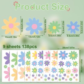 Gosknor 138pcs Colorful Daisy Window Clings, Flowers Window Clings Double-Sided Spring Decals Boho Floral Stickers for Home Office Shop Classroom Decor