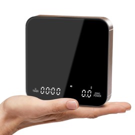 KitchenTour CaféMetric Coffee Scale with Timer 0.1g/2000g - Precision Small Scale for Espresso & Pour Over - Mini Scale with LED Display (Wood, Rechargeable)