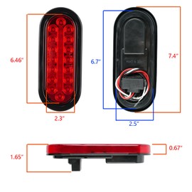2Pcs 6" Oval LED Red Tail Trailer Light 24LEDs, IP65 Waterproof, Stop Brake Turn Signal Reverse marker, Surface Mount, For Bus Lorry Camper Boat Bus Truck RV Pickup Golf Cart Motorcycle(Red 24 LED)