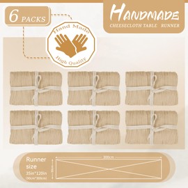 YMHPRIDE 6 Pack Cheesecloth Table Runner, Beige, 90x300cm Light Brown Rustic Gauze Fabric Boho Wedding Table Decor for Wedding Party and Bridal Shower