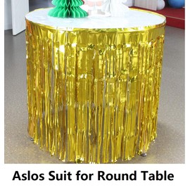 2 Packs Metallic Foil Fringe Table Skirt 29x108-Inch Gold Tinsel Table Skirts for Rectangle Tables
