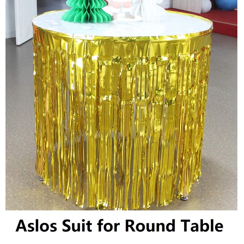 2 Packs Metallic Foil Fringe Table Skirt 29x108-Inch Gold Tinsel