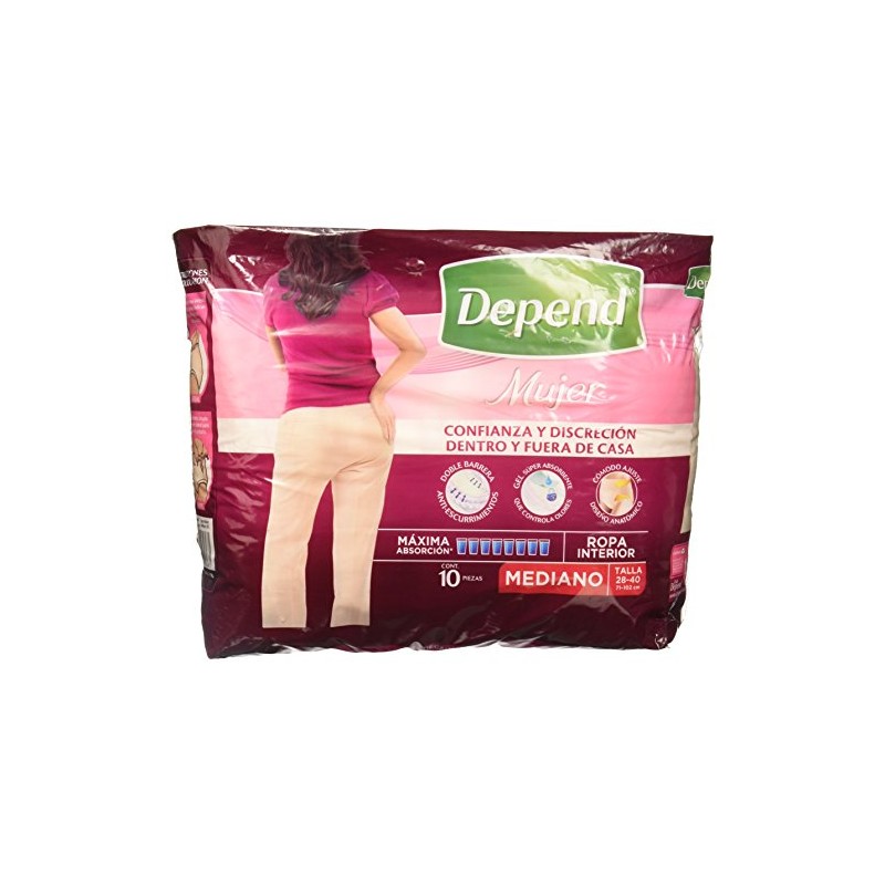 Depend Ropa Interior Mujer, Mediana, 10 Piezas