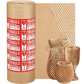 JARLINK Honeycomb Packing Paper, 15"x 328' Bubble Packing Wrap for Packing/Shipping/Moving, Eco-Friendly Bubble Packing Paper Wrapping Roll, Recyclable Moving Supplies With 30 Fragile Sticker Labels