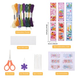 ORIGACH 6 Pcs Cross Stitch Bookmark Kit for Beginner with Backing Felt Floss Instructions Book Flower DIY Stamped Embroidery Bookmark Kit for Adults, Book Lovers