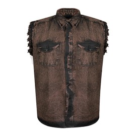 GARGOYLE BELLS Men's Sleeveless Cotton Shirts Biker Cuttoff Vest Cotton Shirt Cowboy Casual Button Down Shirt Vintage and Frayed Sleeveless Look with 2 Front Pockets