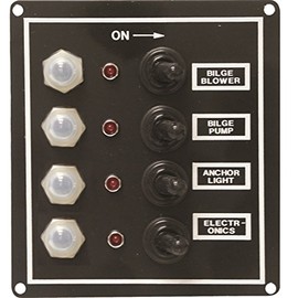 SeaSense LED Switch Panel 4 Gang with Breaker and Rubber Boots,Black