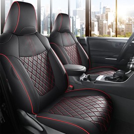 YAFYNTB Custom Fit RAV4 Hybrid Car Seat Covers for Select Toyota RAV4 Hybrid (Not for 2019-2025 Hybrid/Prime SE,XSE) 2019 2020 2021 2022 2023 2024 2025 - Full Set,Leather (Red Check)