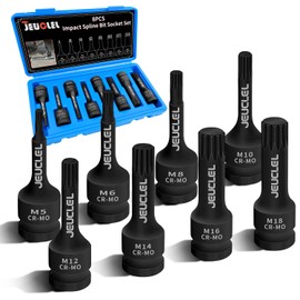 JEUCLEL 8PCS Impact Spline Bit Socket Set, M5 M6 M8 M10 M12 M14 M16 M18 Triple Square Metric 1/2-Inch Impact 10mm Triple Square Socket Kit, Cr-Mo Steel Remover Hand Repair Tool