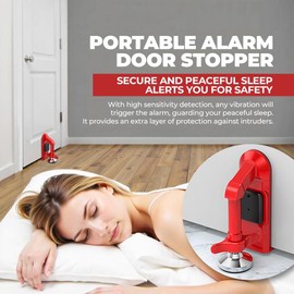 Portable Alarm Door Stopper - Strong Security Anti Theft Smart Lock for Travel Safety - Front Door Jammer Device for Apartment Hotel Home - No Drill Bottom Door Floor Blocker Brace with Siren