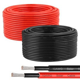 10AWG Solar Wire 6mm², 2 Pack 100FT Red & Black Solar Panel Cable, 84 Strands Tinned Copper, XLPE Insulated Outdoor Wire for PV Systems, Inverter, Battery, RV, Car, Boat – Fire & UV Resistant