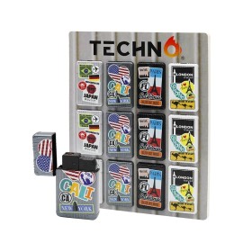 Techno Flip-Top Single Torch Lighters w/Designs- Table Top Display-12 Count