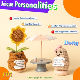 EliteSign Positive Potato Crochet & Crochet Sunflower Set, 2 Pack Positive Crochet Animals Already Made with Gift Box, Small Crochet Stuffed Animal, Funny Desk Decor Gifts for Women & Men