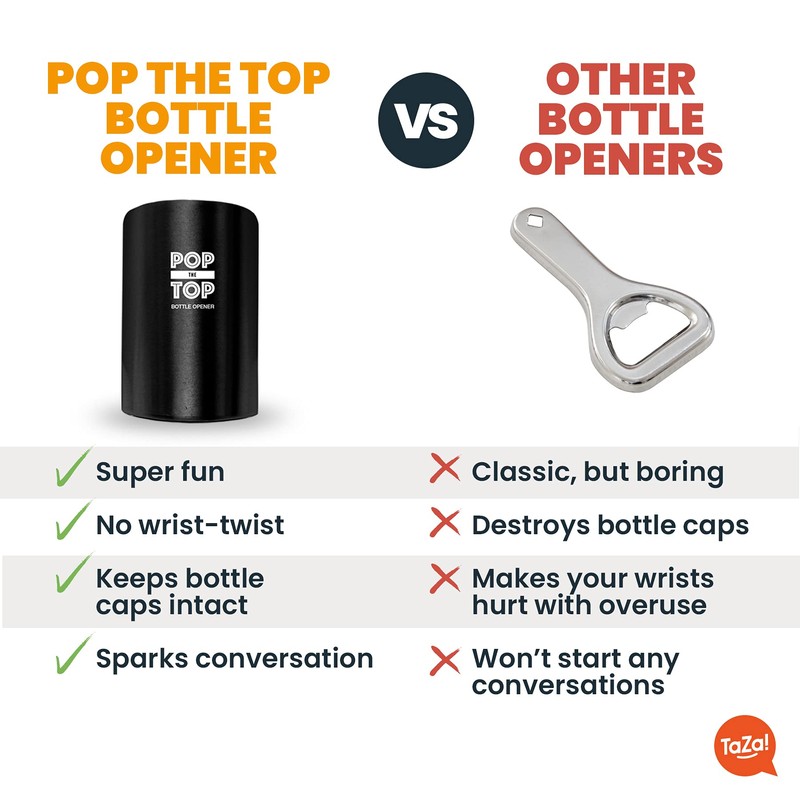 Pop-the-Top Beer Bottle Opener (Black): Automatic Bottle Cap Opener, Push