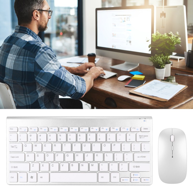 Smart Wireless Keyboard Mouse Kit Silent LED Indicator Waterproof Power