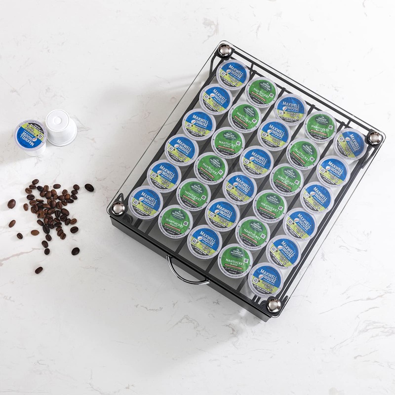 K cup holder Drawer with Glass Top,Storage Coffee Capsules Organizer