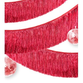 Rovplus Premium Fringe Streamer Banner for Party Decoration -2 Pack, 4 Layer Thick Metallic Foil Tinsel Tassel Garland for Birthday Wedding Christmas Holiday Home Hanging Decor (Shiny-Red)