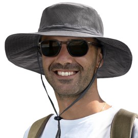 FURTALK UPF50+ Sun Hats for Men, Wide Brim Fishing Hat, Breathable Sun Protection Mesh Sun Hat for Gardening Hiking Dark Grey