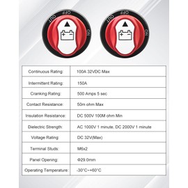 Battery Disconnect Switch, 12V-48V Battery Master Cut Shut Off Isolator Switch, Max 32V DC 100A Cont 150A Power Battery On-Off-Out Switches for Car Trailer Truck RV ATV Boat 2PCS