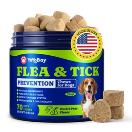 Flea and Tick Prevention for Dogs Chewable - 70 Soft Chews, Duck & Pear Flavor - Dog Flea and Tick Treatment Chewable, Natural Defense- Dog Immune Support Supplement