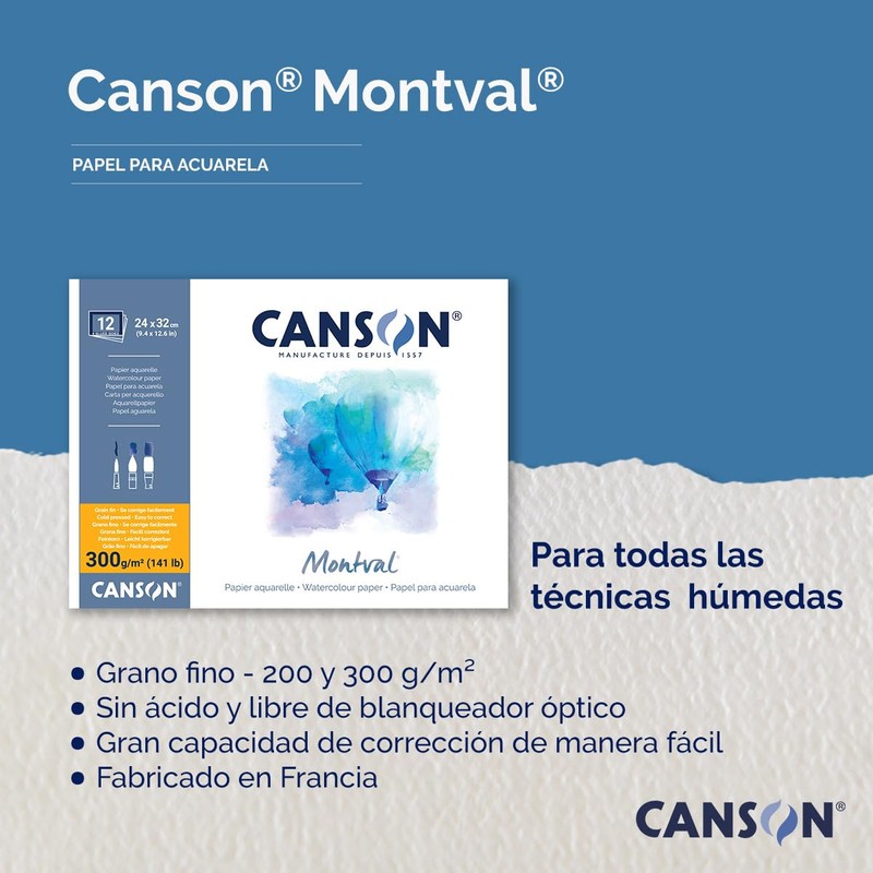 CANSON Montval Watercolour Paper Spiral Pad, Fine Grain, 300 gsm,