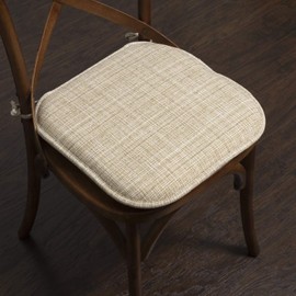 Sweet Home Collection Chair Cushion Memory Foam Pads with Ties Honeycomb Pattern Slip Non Skid Rubber Back Rounded Square 16" x 16" Seat Cover, 4 Pack, Aria Beige