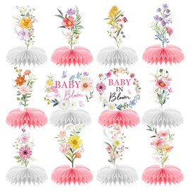 Baby in Bloom Baby Shower Decorations - 12PCS Rngmsi Wildflower Party Decorations Flower Honeycomb Centerpieces Gender Reveal Decor Floral Baby Shower Decoration Supplies Flower Table Party Decor