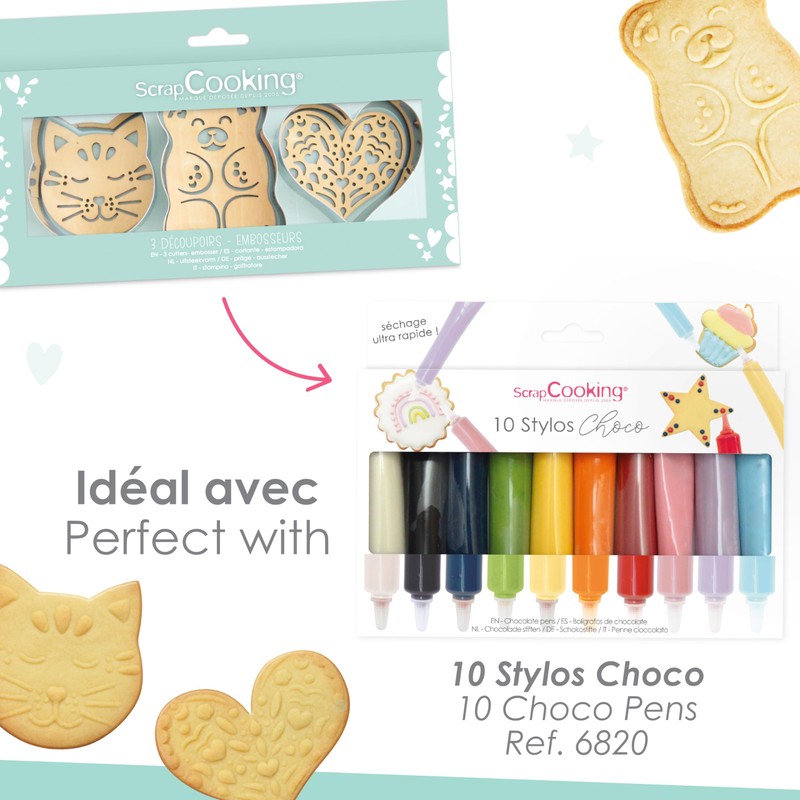 ScrapCooking Set of 3 Cookie Cutters + Wooden Embosser Cat