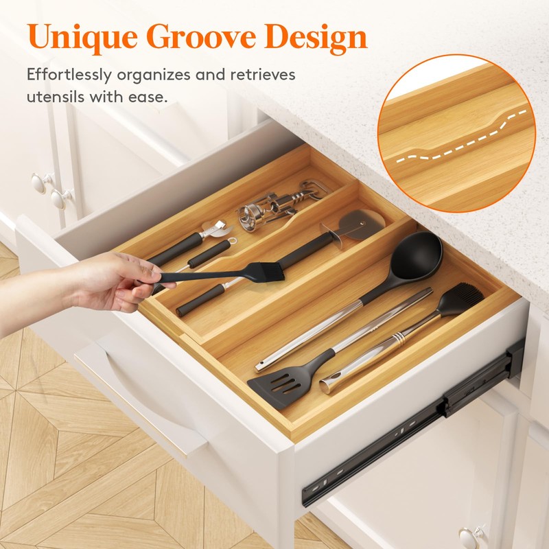 Lifewit Utensil Organizer for Kitchen Drawer, Expandable Cooking Utensil Tray,