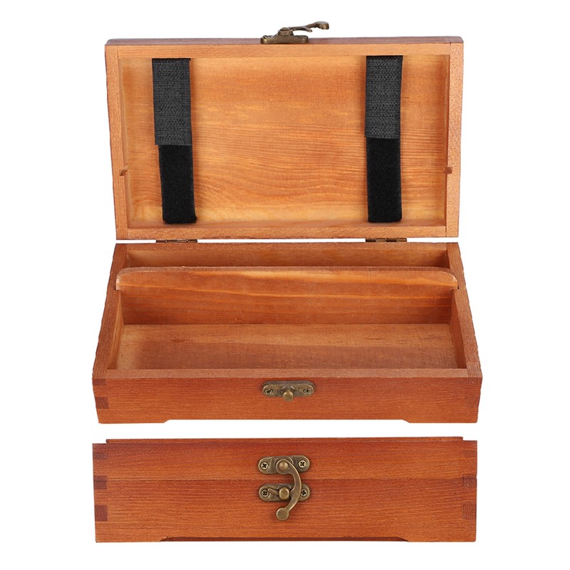Wooden Sketching Pencil Box Antique Solid Wood Square Children Stationery