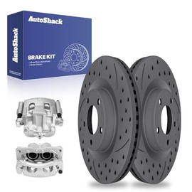 AutoShack Front Drilled & Slotted Brake Rotors Calipers | Replacement for 2011-2014 Ford Edge 2011-2012 Lincoln MKX 2.0L 3.5L 3.7L V6 AWD FWD | Black Coated | 4-PC Brake Kit | BlackShield