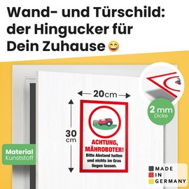 DankeDir! Achtung Mower Robot Sign 30 x 20 cm Funny Sign for Garden and Lawns Garden Sign Weatherproof Durable Lawn Mower Robot Lawn Robot