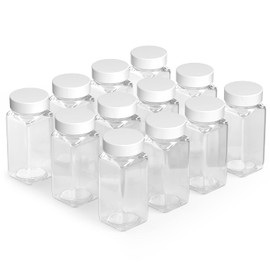 Tafts SQUARE Glass Spice Jars & Bottles l 33% Thicker - 12 Pcs Glass Spice - 3 oz or 4oz Empty Glass Spice Seasoning Containers l Shaker Lids and Airtight Caps l Aluminum Finish (Square, White)