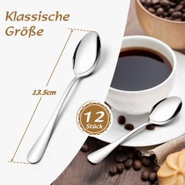 Joyfair Tea Spoons, Set of 12, Stainless Steel Coffee Spoons, Dessert Spoons, Set of 12, Small Spoon Set for Home/Restaurant/Hotel/Cafe, Round Handles & Smooth Edges, Dishwasher Safe - 13.5 cm