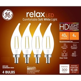 GE Relax LED Light Bulbs, 40 Watt, Daylight, Decorative Bulbs, Clear, Small Base (4 Pack)