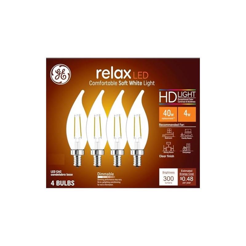 GE Relax LED Light Bulbs, 40 Watt, Daylight, Decorative Bulbs,