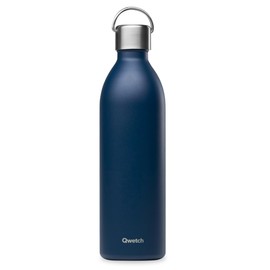 Qwetch - Water Bottle 1 L Stainless Steel Marine Blue Active - Thermos Flask Made from 90% Recycled Stainless Steel - 24 Hours Cold & 12 Hours Hot - Insulated Flask, Leak-Proof, BPA-Free and Compact