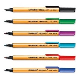Stabilo Greenpoint Fineliner Pen Pens – Fine Black, Blue, Green, Purple, Red 6pièce (S) (Black, Blue, Green, Purple, Red, Turquoise, Multi)