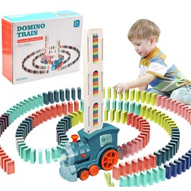 Domino Train Toy Set with 120PCS Domino Blocks, Automatic Domino Laying Electric Train with Sound, Kids Building and Stacking Train Dominoes Game Toys for 3+ Years Old Boys and Girls (120pcs)