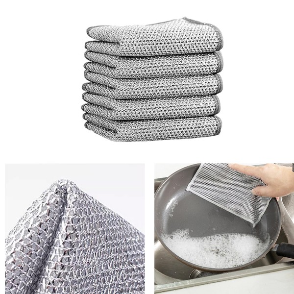Eicblua - Trapos multiusos de alambre para lavar platos húmedos y secos, trapos de alambre que no rayan, reutilizables, almohadillas para orejas de metal de alta calidad, esponja para limpiar el