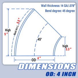 Moqqicoo 4 Inch 45 Degree Stainless Exhaust Elbow-14GA/.078" Wall-Thickned SS304 Stainless Steel Mandrel Bend Piping Tip for Pipe Tube Welding,Auto Modified (OD:3",4 PCS)
